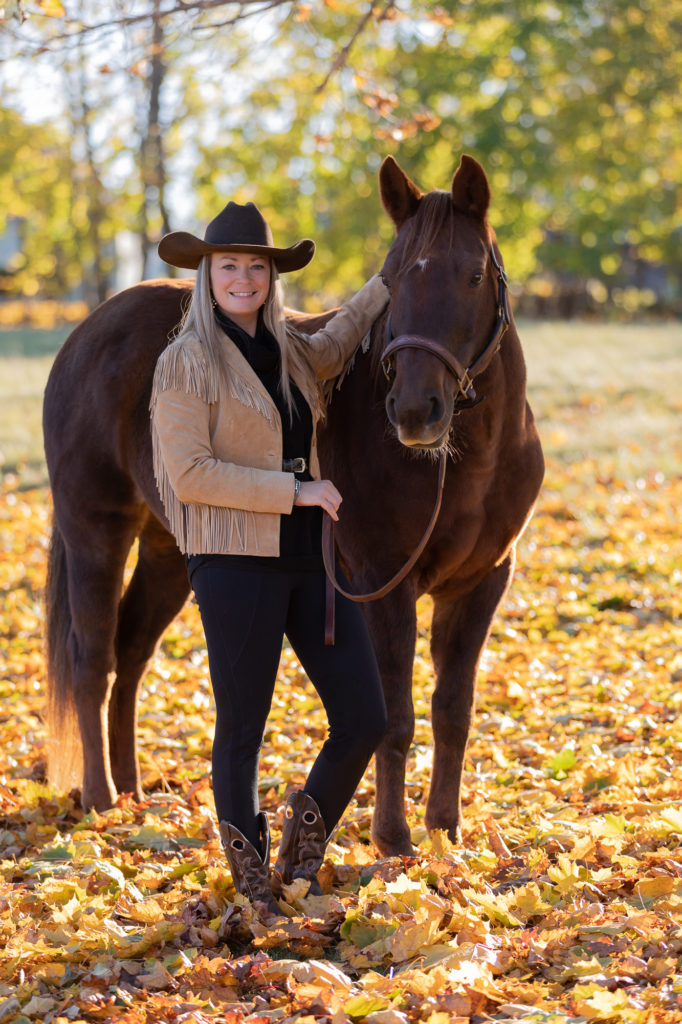 Melody Blanchard of Tales of Maine stands with her morgan horse "Carina" at her barn in Sidney, Maine